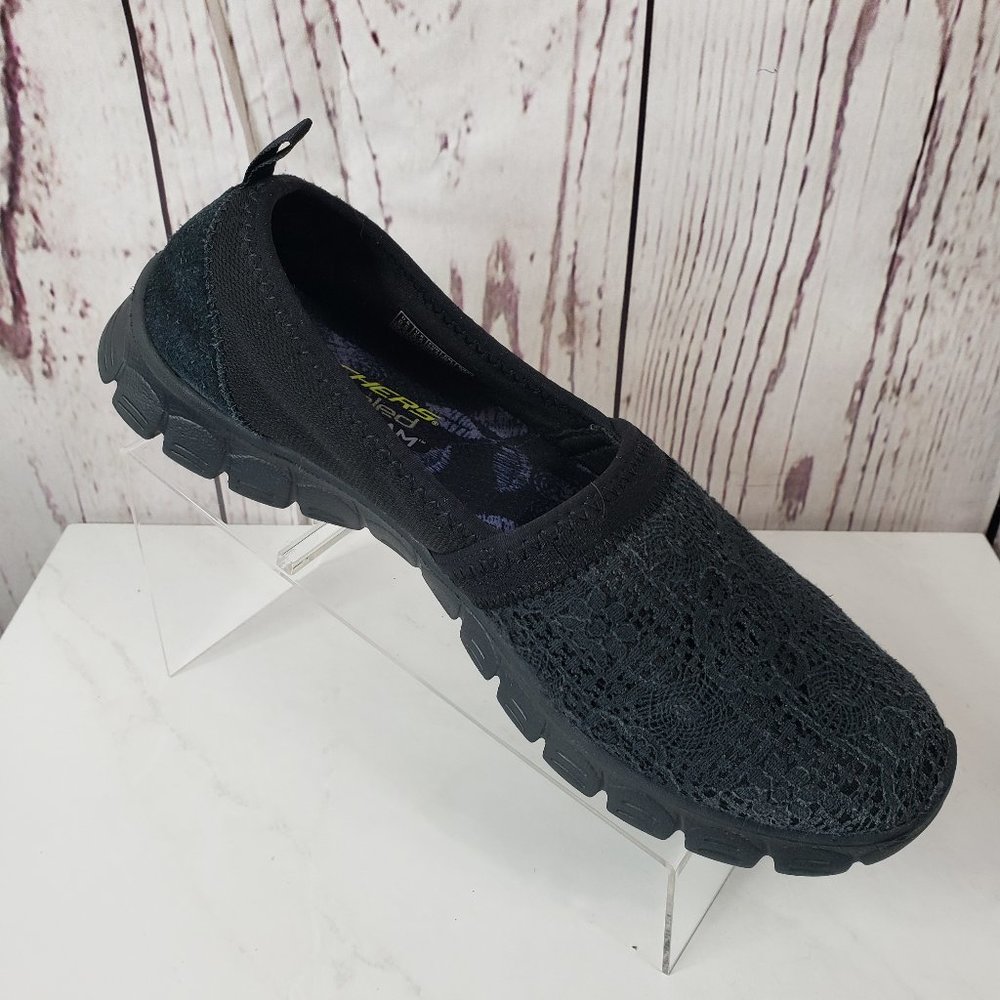 Sketchers Memory Foam Slip On Loafer Shoes Womens Sz 8.5M Air Cooled Mesh Black